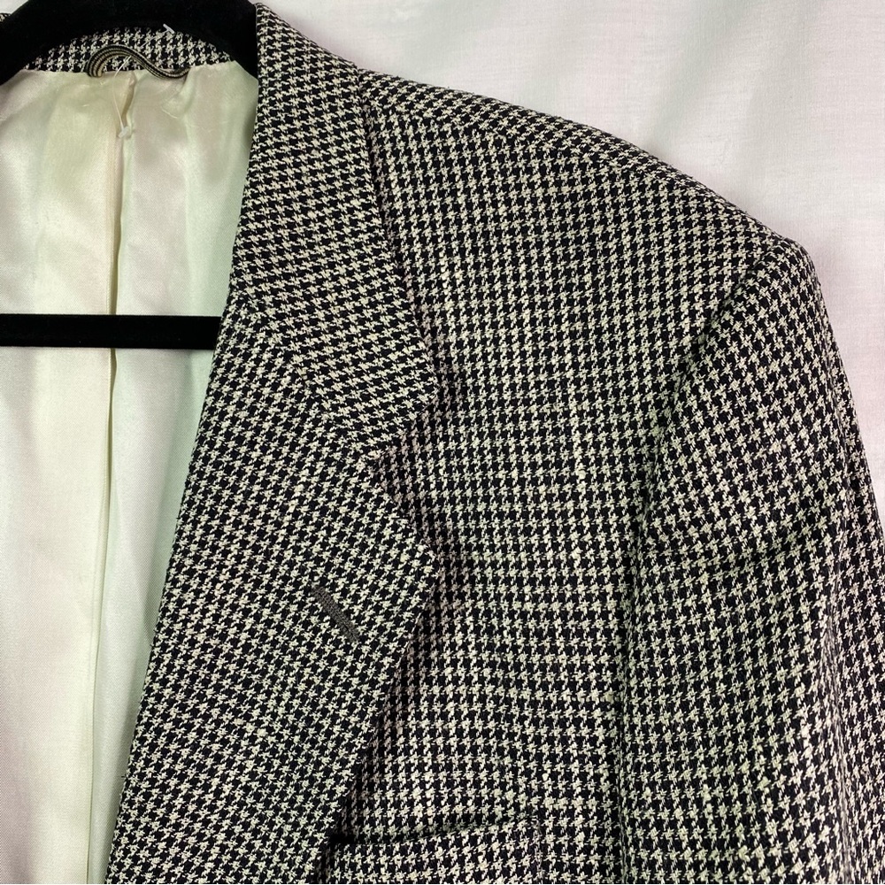 SOLD Vintage Christian Dior Houndstooth Black White Silk Blazer Jacket XL 48R - Picture 3 of 9